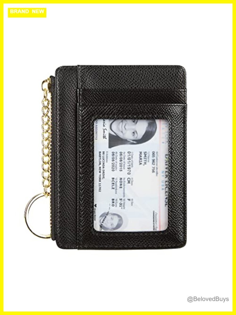 Slim Minimalist Card Holder Coin Purse with Keychain and ID Window